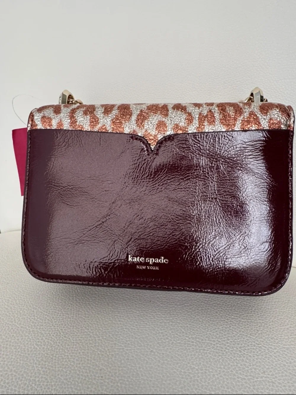 Kate Spade Nicola Metallic Leopard Twistlock Small Shoulder Bag with Chain Strap